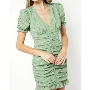 Sage polka dot mini dress